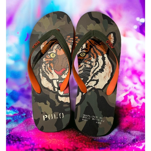 Polo RALPH LAUREN RRL TIGER Flip Flops Shoes WHITLEBURY Mens 11 New Fast Ship - Picture 1 of 16